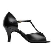 1029 Black Leather Slim Heels