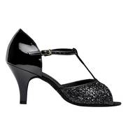 1029 Black Leather Slim Heels