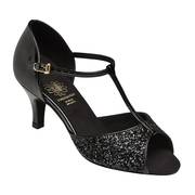 1029 Black Leather Slim Heels