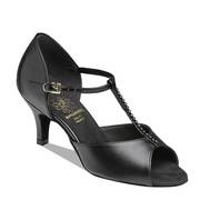 1029 Black Leather Slim Heels