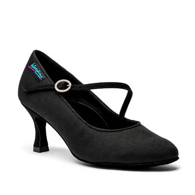 Ladies Ballroom Shoes INTERNATIONAL | ICS R/Toe S/Strap Black Lycra ICSRTS/STP-BL