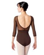 3/4 Sleeve Mesh Leotard Iris