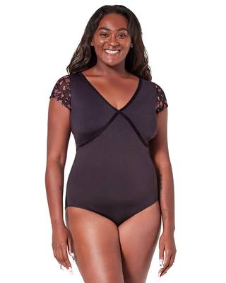 Sleeve Leotards CAPEZIO | Ornate Romance Fascination Short Sleeve Mesh Leotard F12402W