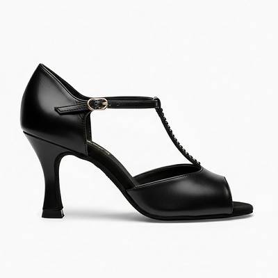 Ladies Dancesport Latin Shoes SUPADANCE | 1029 Black-Leather Flare Heels 1029-BLBS-FLare