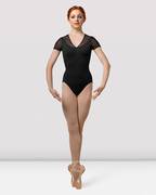 Ladies Mirella Splice V Neck Cap Sleeve Leotard