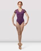 Ladies Mirella Splice V Neck Cap Sleeve Leotard